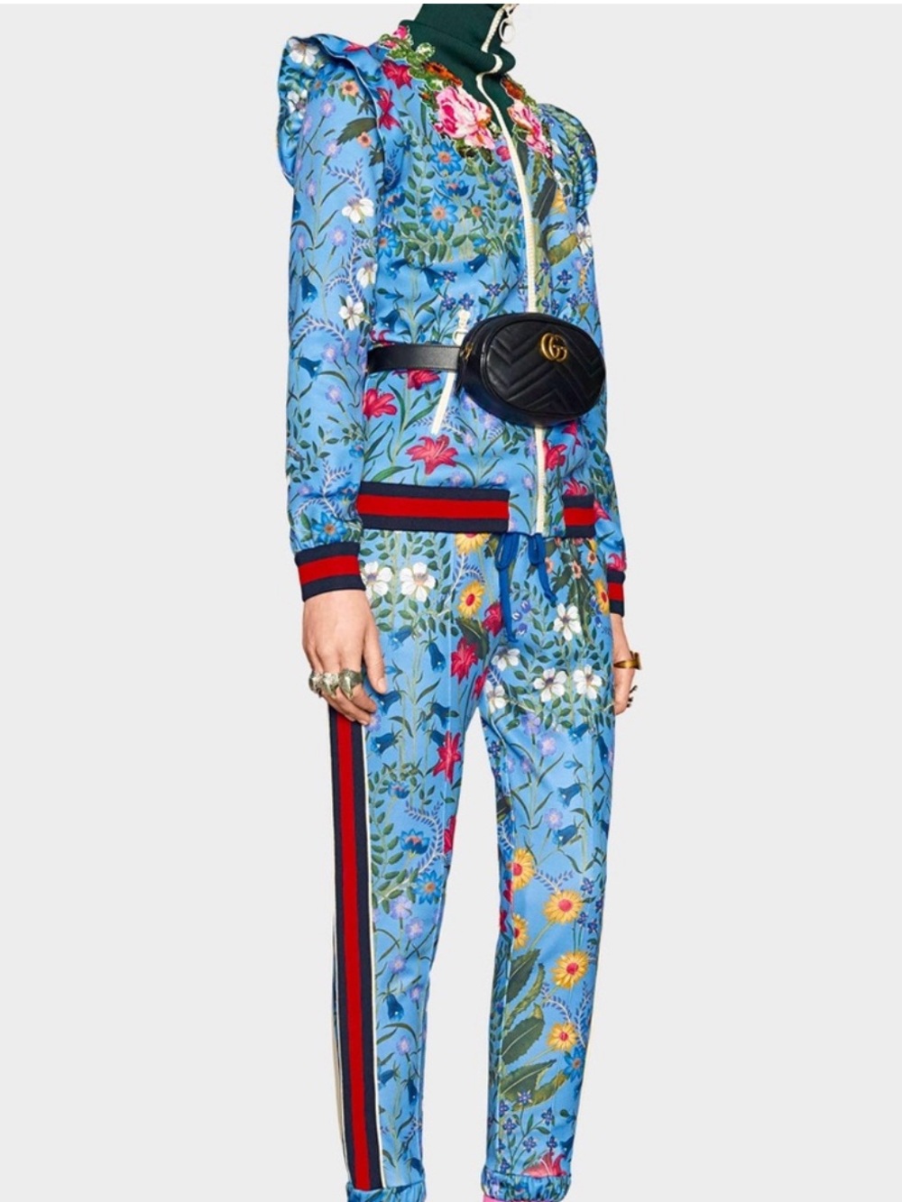 Gucci Light Blue Floral Appliqué Bomber Jacket - Picture 4 of 14